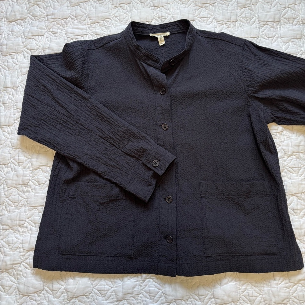 Eileen Fisher Black Textured Lightweight Jacket - Picture 8 of 8